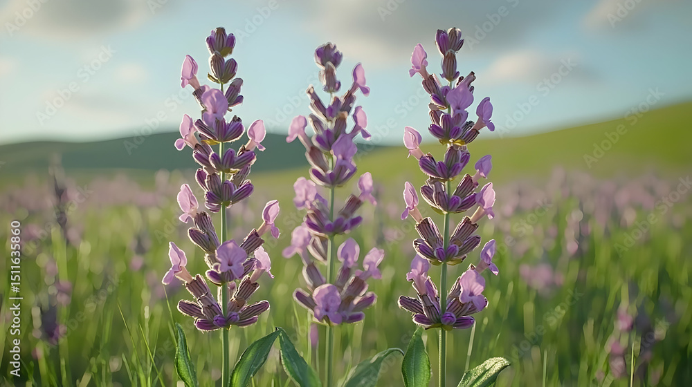 Naklejka premium Lavender Field in Sunlight