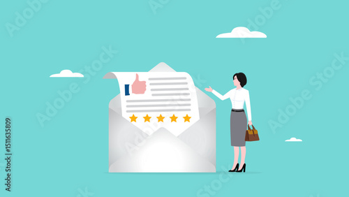 get five stars ratting from email and good feedback, client or customer give review stars concept vector illustration
