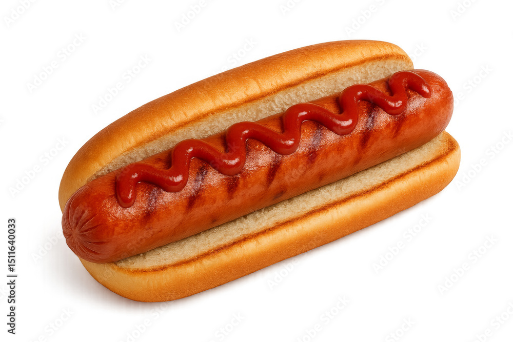 Grilled hot dog with ketchup on transparent background Grilled hot dog with ketchup on transparent background