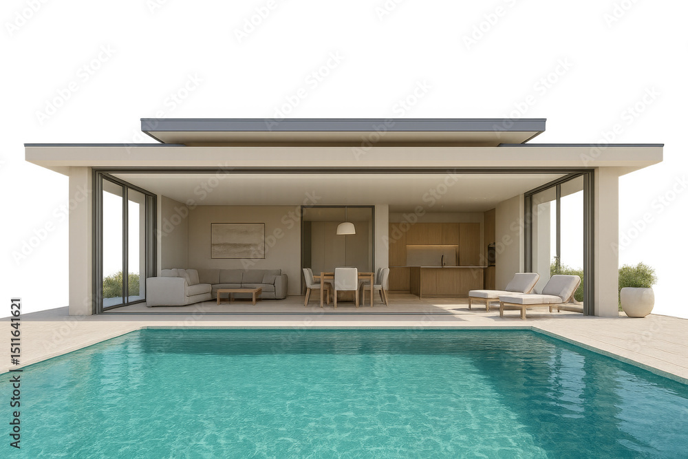 Fototapeta premium Modern minimalist house with swimming pool on transparent background