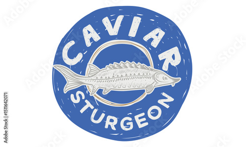 Sturgeon fish artwork for t shirt print, poster, sticker and other uses. Caviar t shirt design, Caviar tin vintage artwork. Sturgeon artwork.