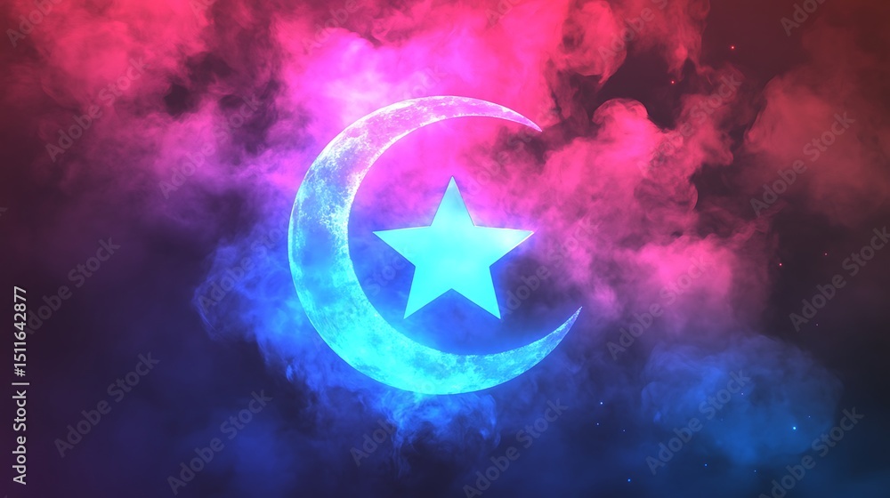 Obraz premium Radiant crescent moon and star