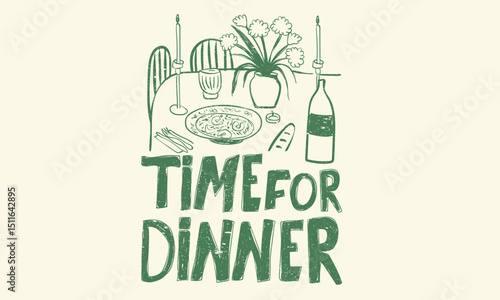 Dining table. Dinner club artwork for apparel, sticker, batch, background, poster and others.