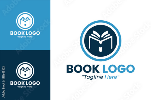 Minimal Blue and White Book Logos for Academic and Library Branding