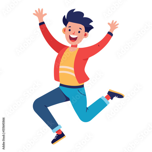 Enthusiastic Boy Leaping With Joy and Happiness For Success Achievement