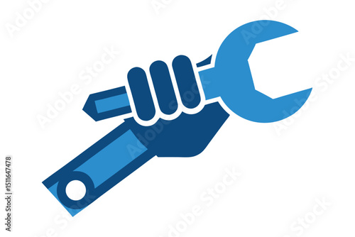 Mechanical hand holding a wrench in industrial futuristic theme vector art illustration