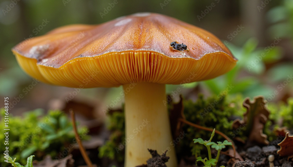 Detailed Close-up of a Mushroom in its Natural Habitat on Forest Floor Detailed Close-up of a Mushroom in its Natural Habitat on Forest Floor