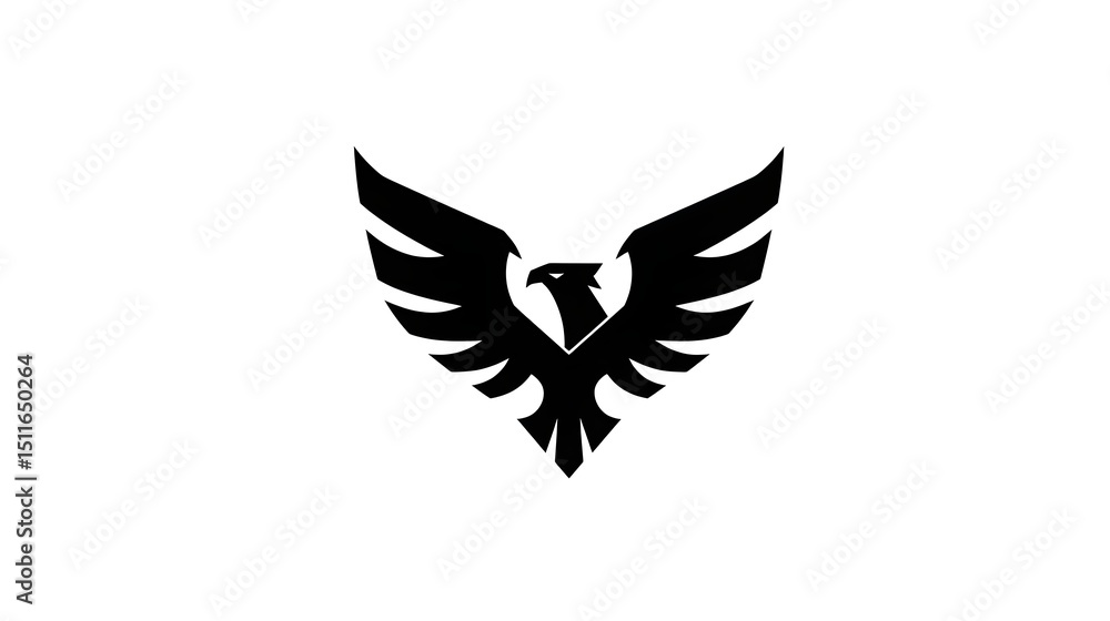 Obraz premium Bold eagle logo with wings forming a shield, masculine, strong branding, isolated on white