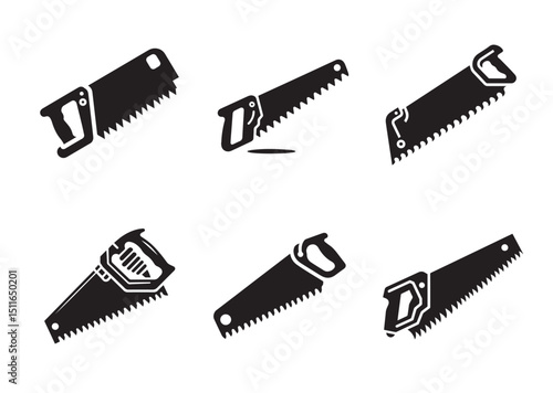 Hand Saw Silhouette Vector, Hand Saw Icon Set