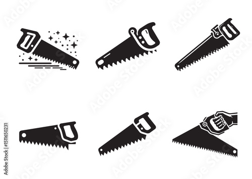 Hand Saw Silhouette Vector, Hand Saw Icon Set