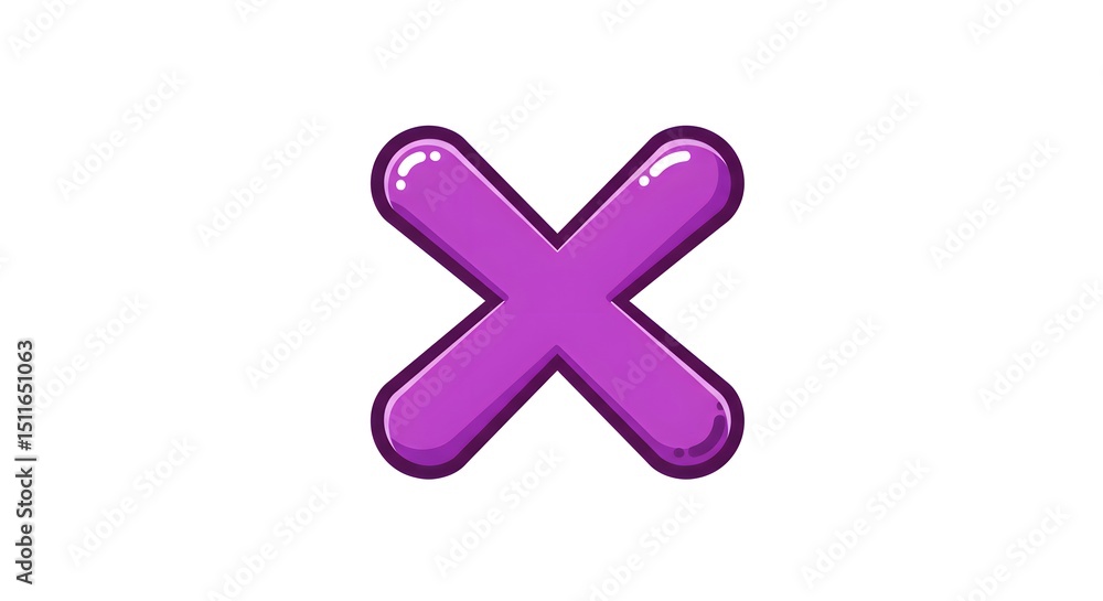 Obraz premium A glossy purple x shape with rounded edges on a plain white background design element