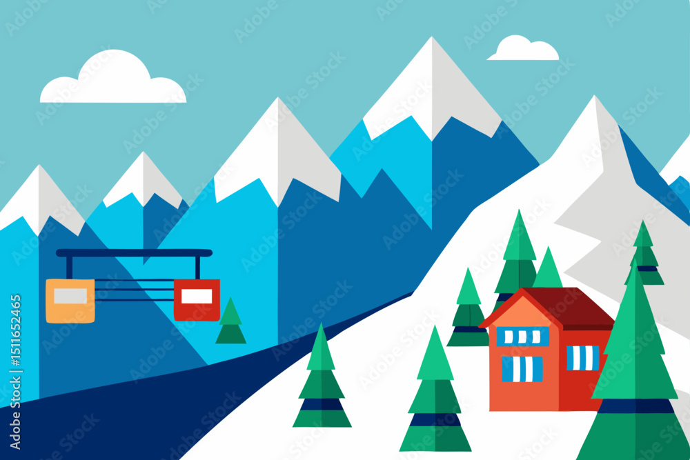 cartoon alpine ski resort with snow capped peaks cartoon alpine ski resort with snow capped peaks