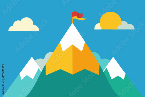 cartoon mountaintop sunrise with prayer flags flut.svg