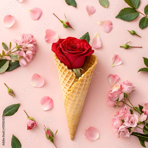ice cream with pink roses