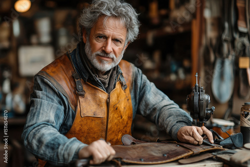 Man sculpting leather with precision.