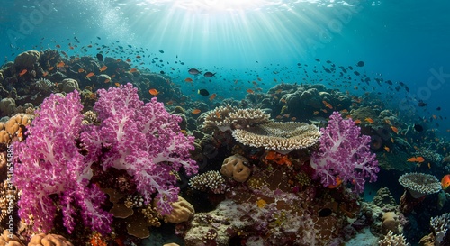 Wallpaper Mural Vibrant tropical coral reef in the Red Sea with a diver, colorful Torontodigital.ca