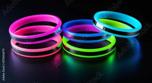 Neon Glow Rings: Stacked Vibrant Bands with Metallic Accents