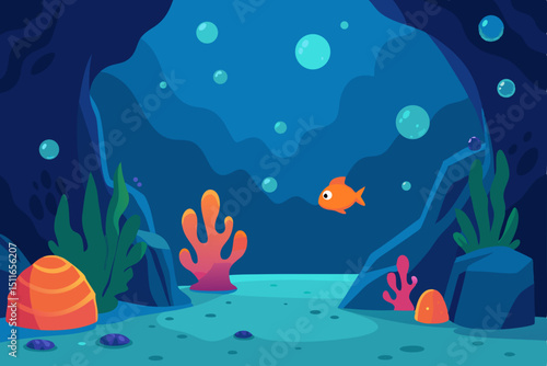 cartoon underwater cave with glowing coral  bubble.svg