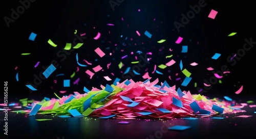 Neon Confetti Explosion: Vibrant Pile with Airborn Fragments