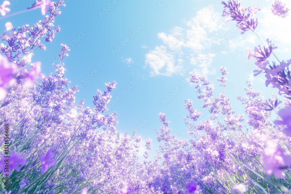 Fototapeta premium Vibrant lavender blooms stretch endlessly under a clear blue sky creating a stunning natural tapestry 