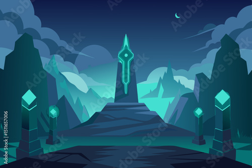 fantasy enchanted mountain pass with glowing runes 
