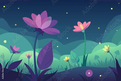 fantasy glowing meadow with giant flowers  flutter 