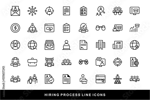 Hiring Process Line Icons. Recruitment, Job Application, Interview, Candidate Selection Vector Set