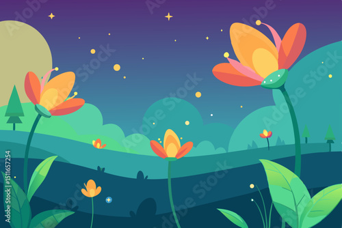 fantasy glowing meadow with giant flowers  flutter