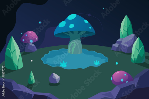 fantasy glowing mushroom cave with crystal pools  .svg
