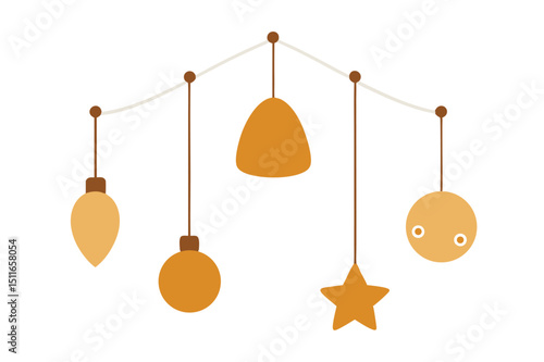 Jute mobiles for babies with clay toys in hanging decor design vector art illustration