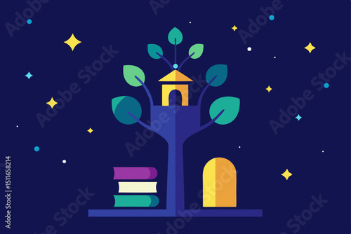 magical treetop observatory surrounded by starligh.svg