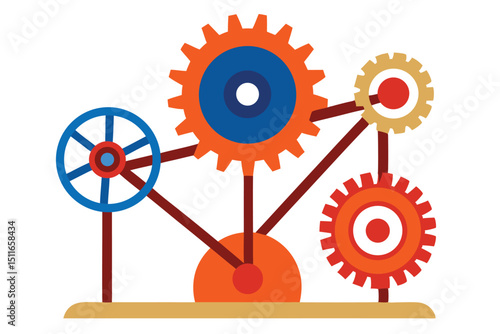 Kinetic sculpture powered by gears in moving mechanical concept vector art illustration