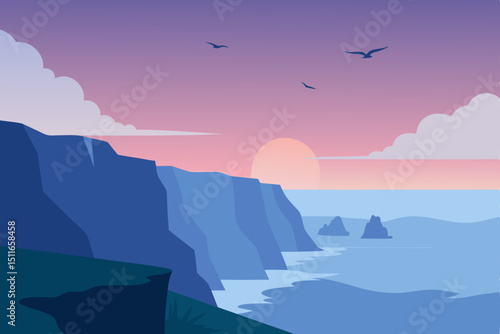 misty coastal cliffs at dawn with crashing waves a.svg
