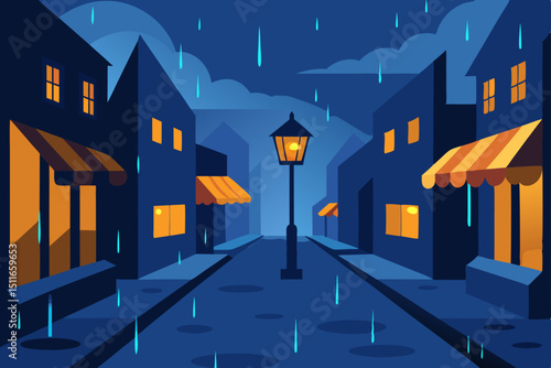 rainy village street with cobblestones  umbrellas .svg