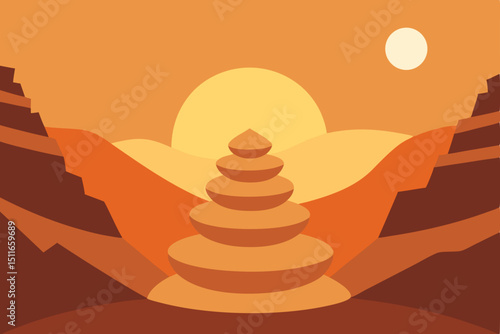 serene canyon overlook with stacked rocks  desert  