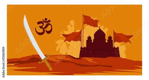 Shivaji Maharaj Jayanti Vector Banner Set - Portrait, Fort & Saffron Flag Illustrations for Greetings-03