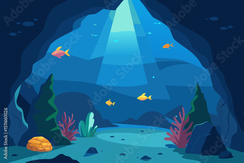 tropical underwater cavern with rays of sunlight  .svg