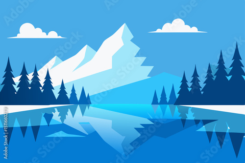 vector icy mountain lake with reflections  snowy 