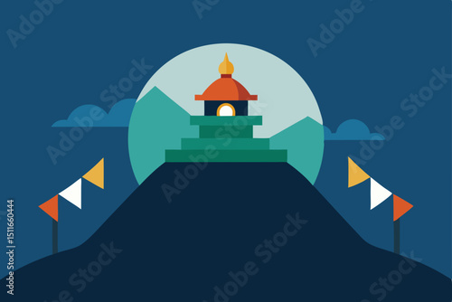 vector mountaintop shrine with prayer flags  glowi.svg