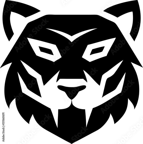 Powerful tiger head design, vector jungle cat in silhouette.