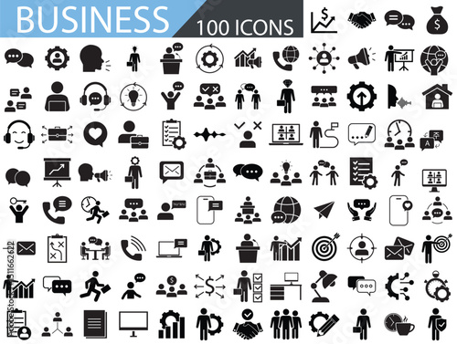 Set of business icons, 100 icons for commercial use on a white background