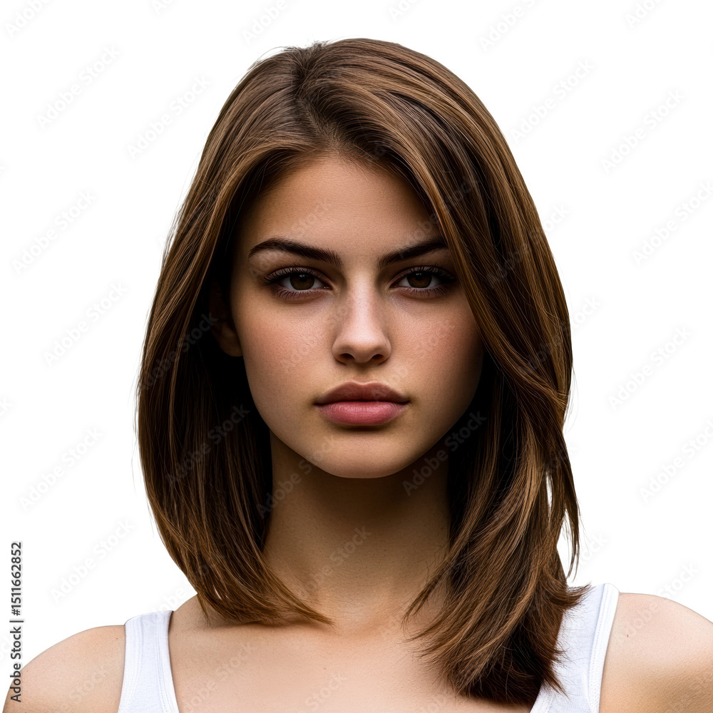 Portrait of a Young Woman with Straight Hair, cut out transparent Portrait of a Young Woman with Straight Hair, cut out transparent