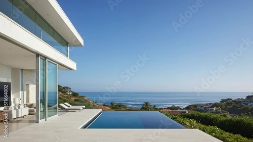 Wallpaper Mural Modern coastal villa with infinity pool overlooking the ocean, tranquil setting with clear skies Torontodigital.ca