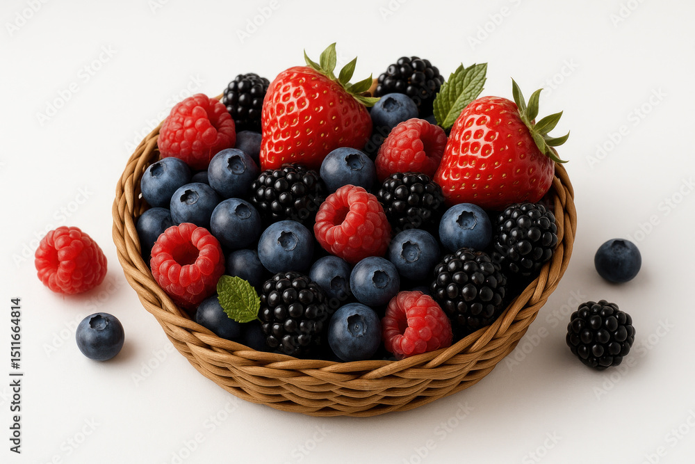 Obraz premium Basket filled with berries and raspberries.