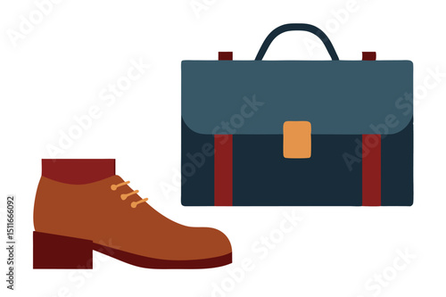 Formal shoes and leather briefcase set in executive office style vector art illustration
