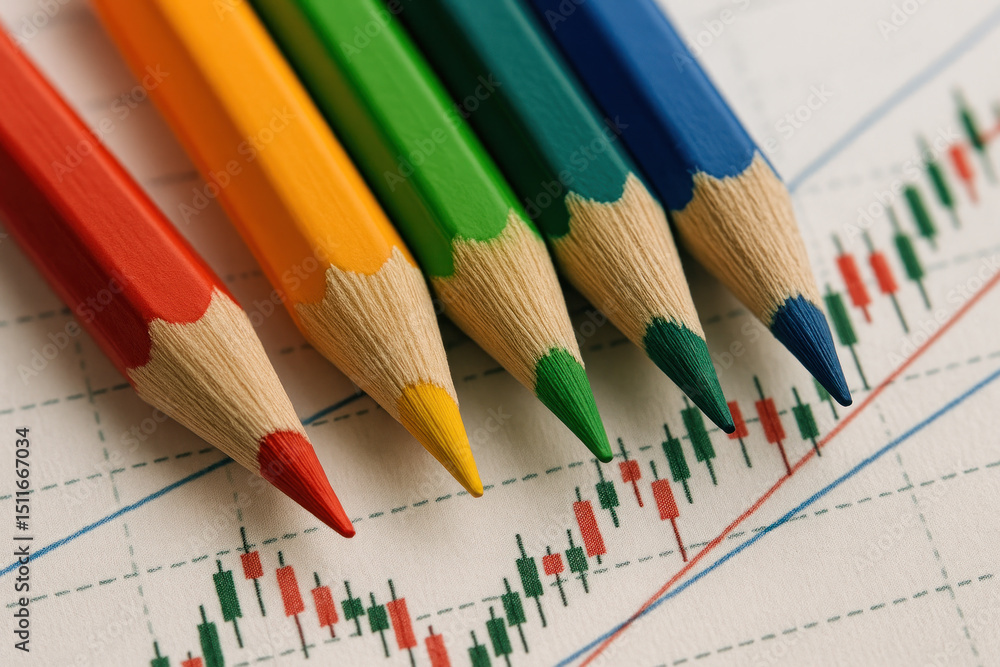 Obraz premium Colored pencils arranged on a chart.