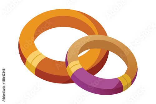 Hand dyed fabric bangles with wooden cores in colorful ethnic fashion vector art illustration