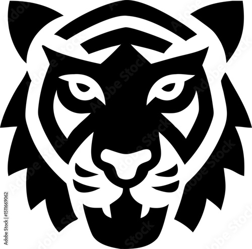 Wild cat icon silhouette, fierce tiger head in vector style.