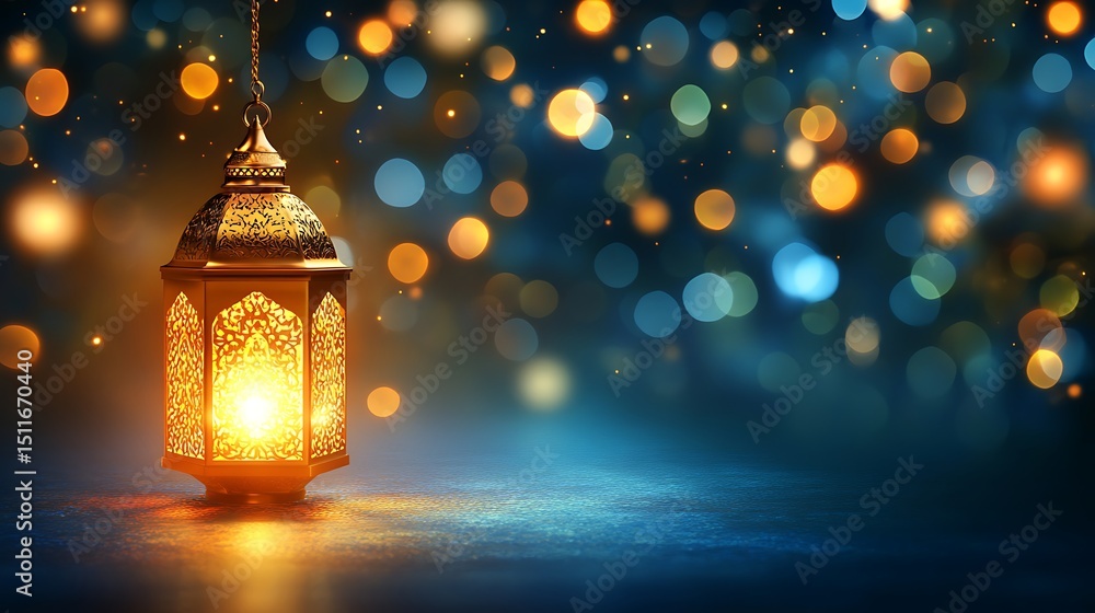 Ornate lantern, glowing light, bokeh Ornate lantern, glowing light, bokeh