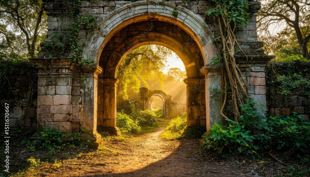 Obraz premium Golden Ruins – Archway Embraced by Nature